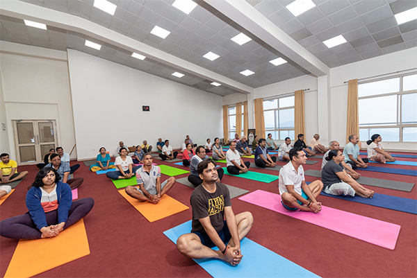 Yoga therapy session to improve balance, strength, and relaxation